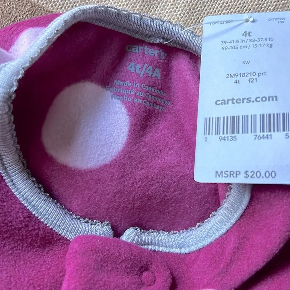 Carters Polka Dot Owl Fleece Footed Pajamas Magenta Pink Purple